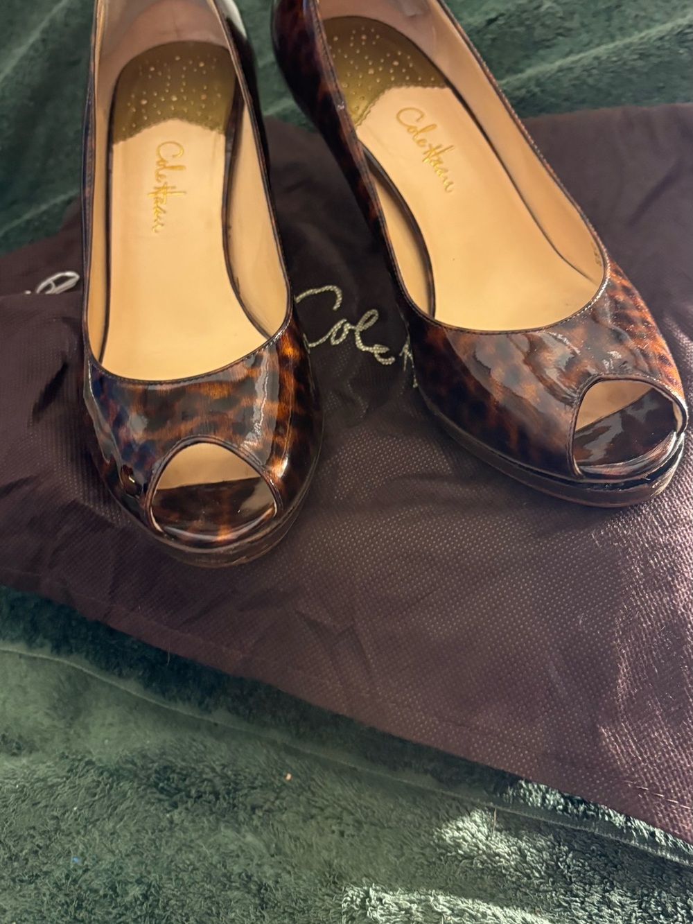 Cole Haan Brown Tortoiseshell Peep-Toe Heels